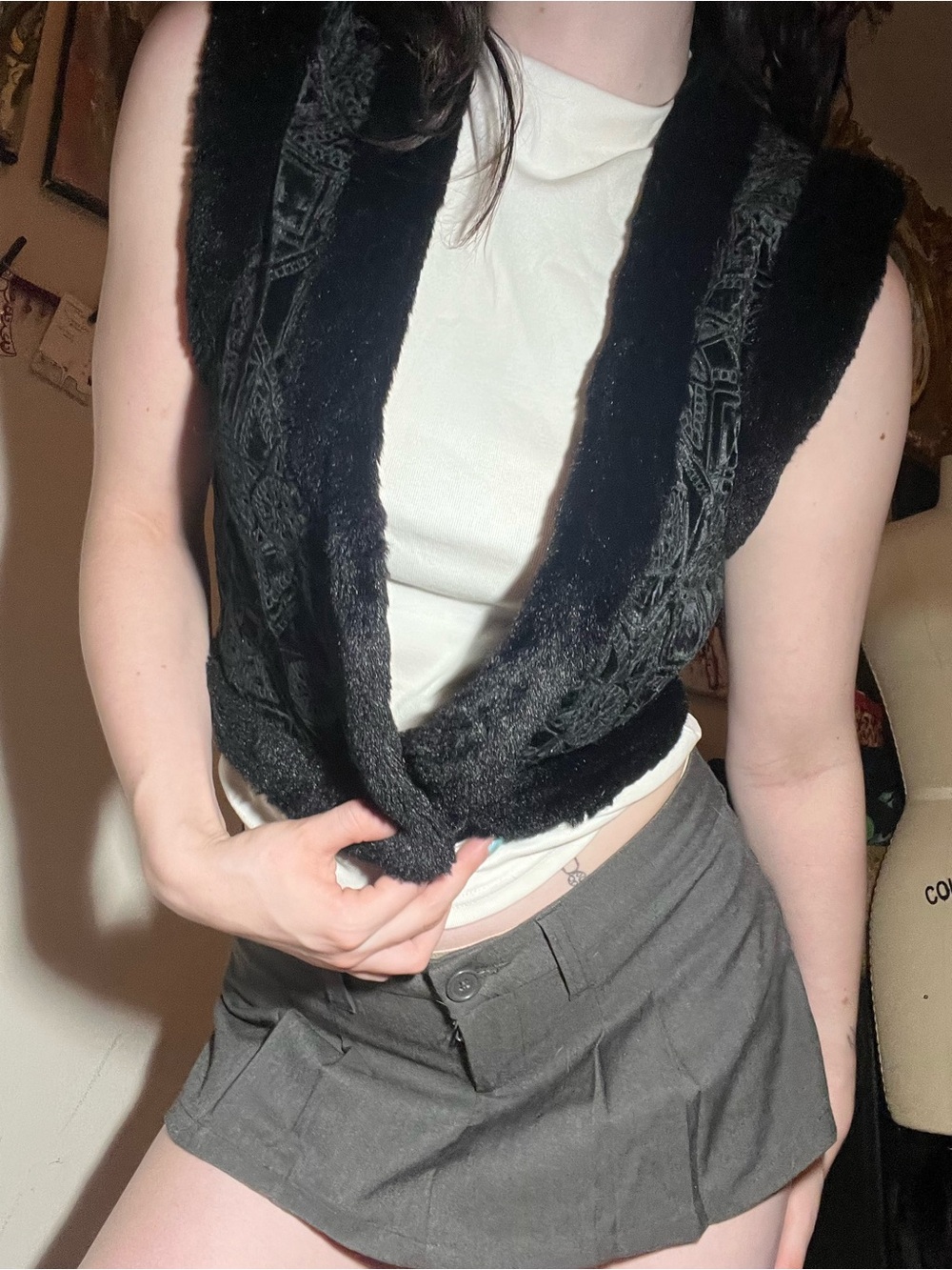 Faux fur embroidered vest